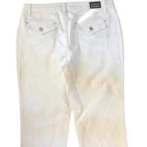 Earl Cropped White Jean Sz. 14X18 Cuff Hem Flap Pockets Stretch Rhinestones
